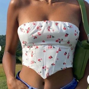 Princess Polly White Strapless Top with Red Flowers